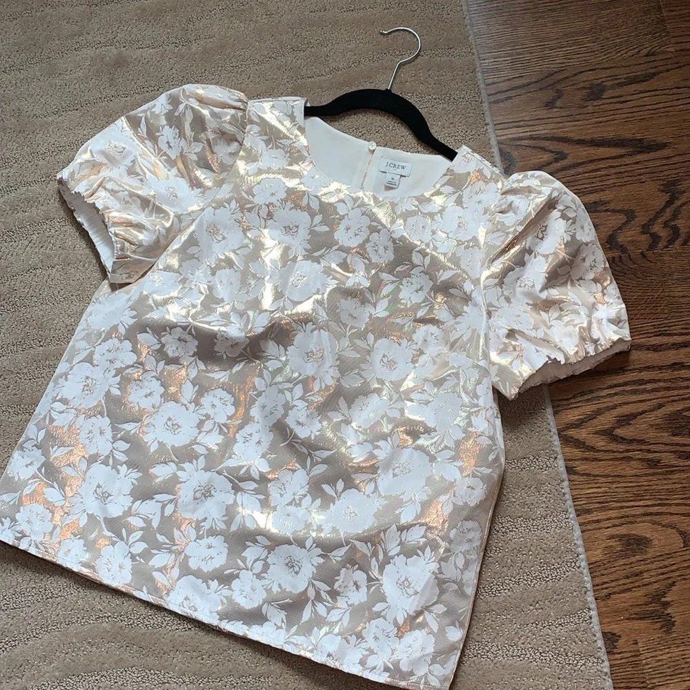 J.Crew‎ Jacquard Puff-Sleeve Top